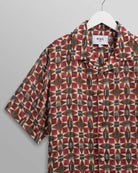 Wax London Men's Painted Geo Tencel Didcot Short Sleeve Shirt - Burgundy Men's Tops - Sloane Boutique