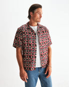 Wax London Men's Painted Geo Tencel Didcot Short Sleeve Shirt - Burgundy Men's Tops - Sloane Boutique