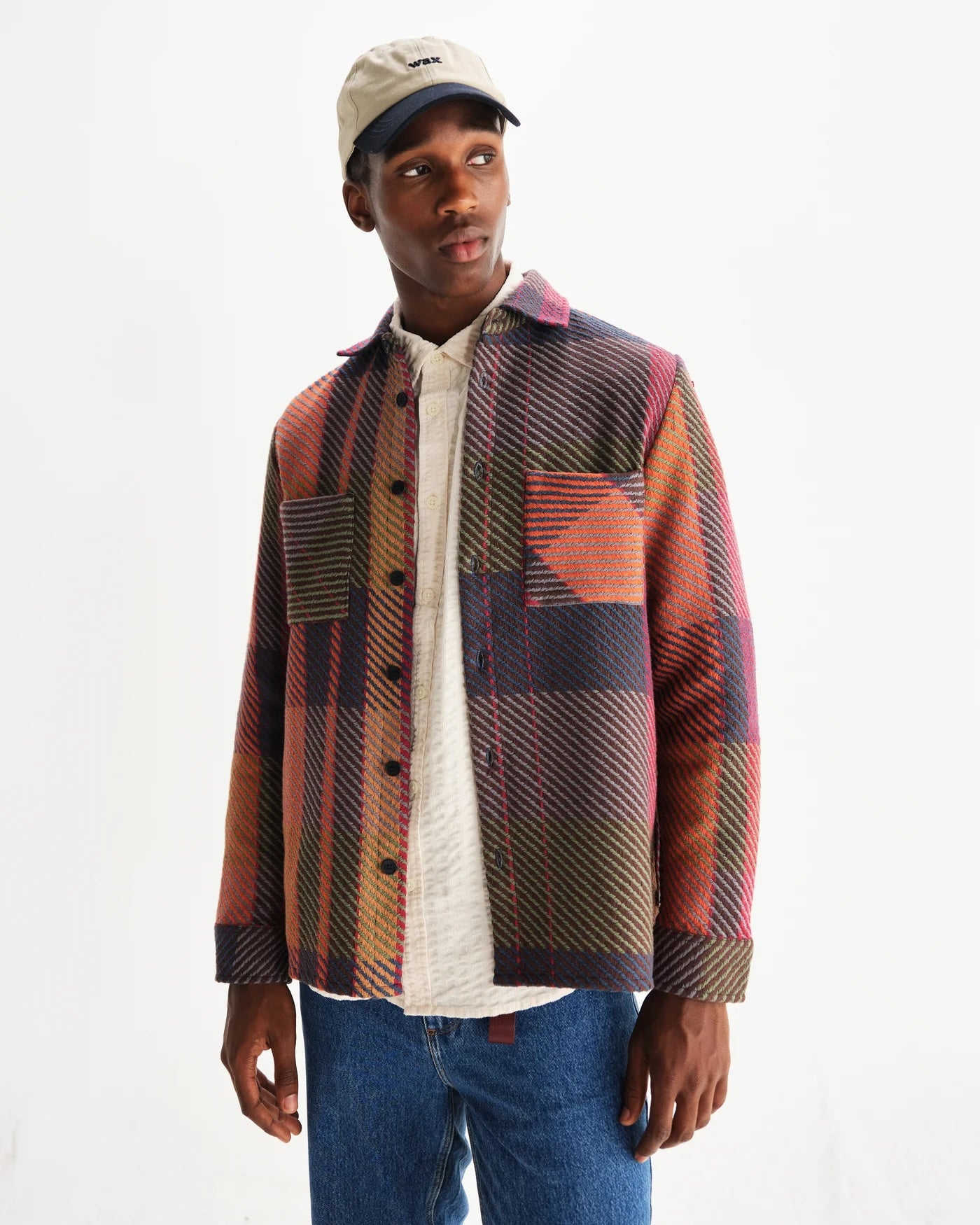 Wax London Men's Whiting Overshirt - Orange Tempo Check Men's Tops - Sloane Boutique