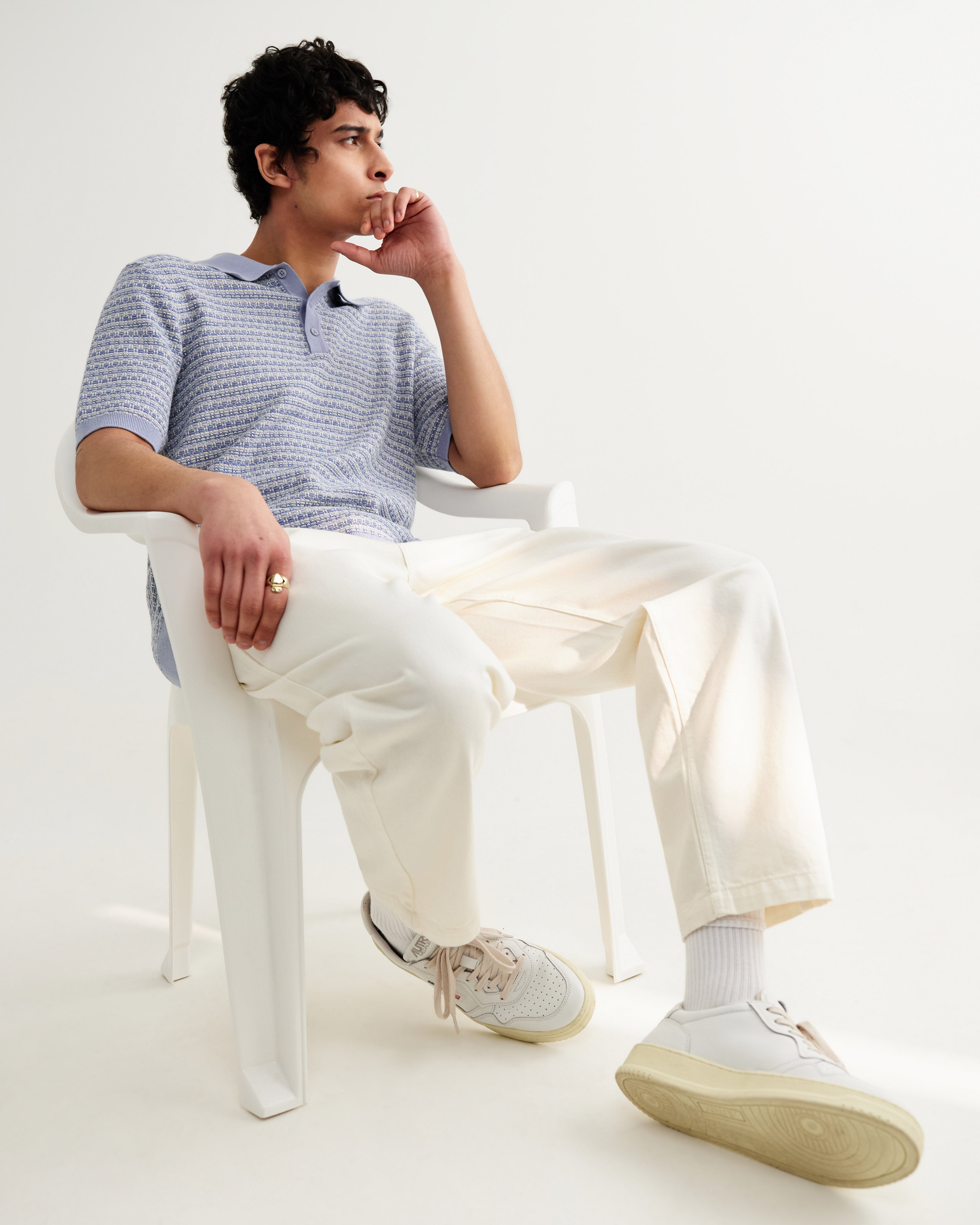 Wax London Mini Geo Naples Short Sleeve Polo - Light Blue Men's Tops - Sloane Boutique