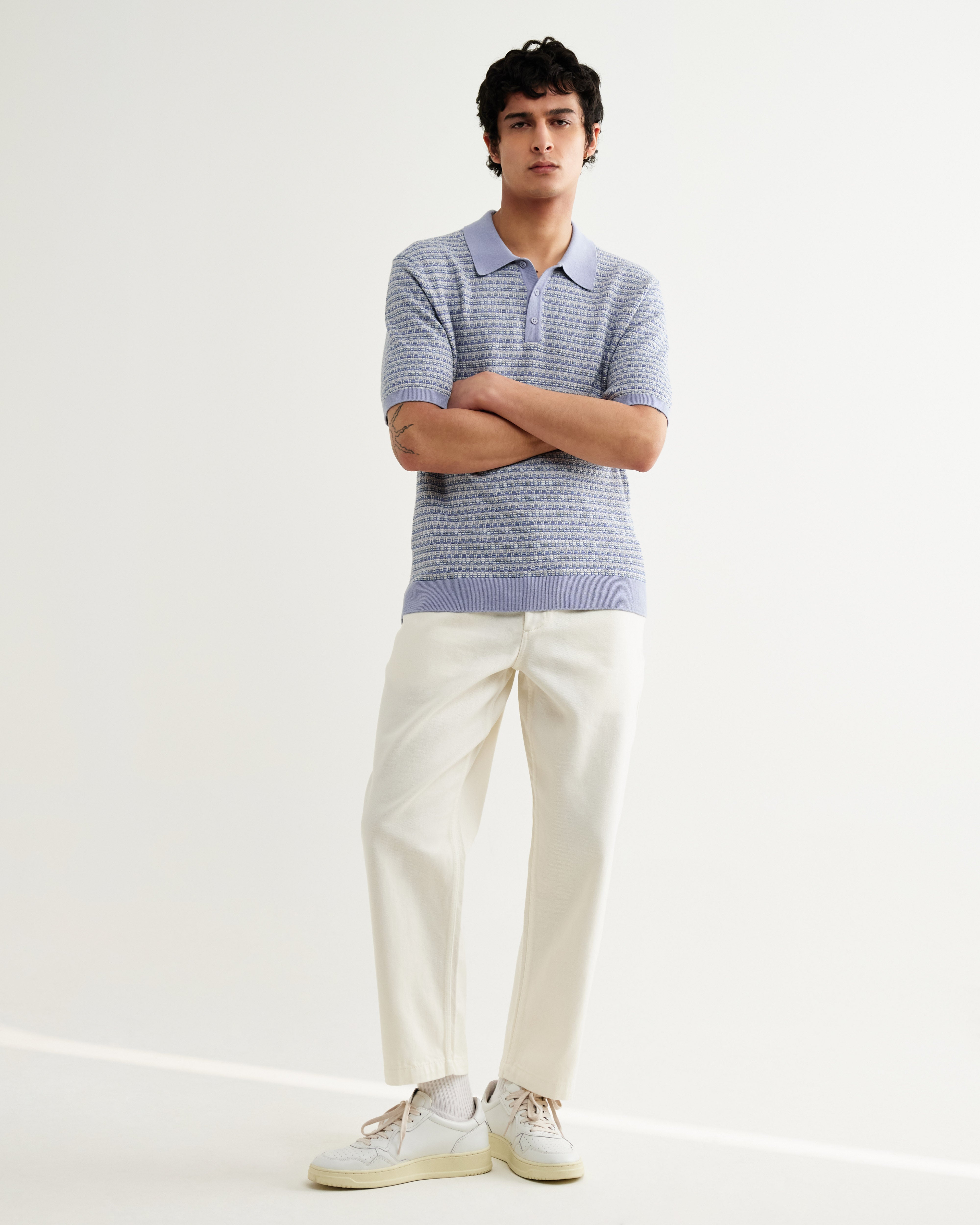 Wax London Mini Geo Naples Short Sleeve Polo - Light Blue Men's Tops - Sloane Boutique