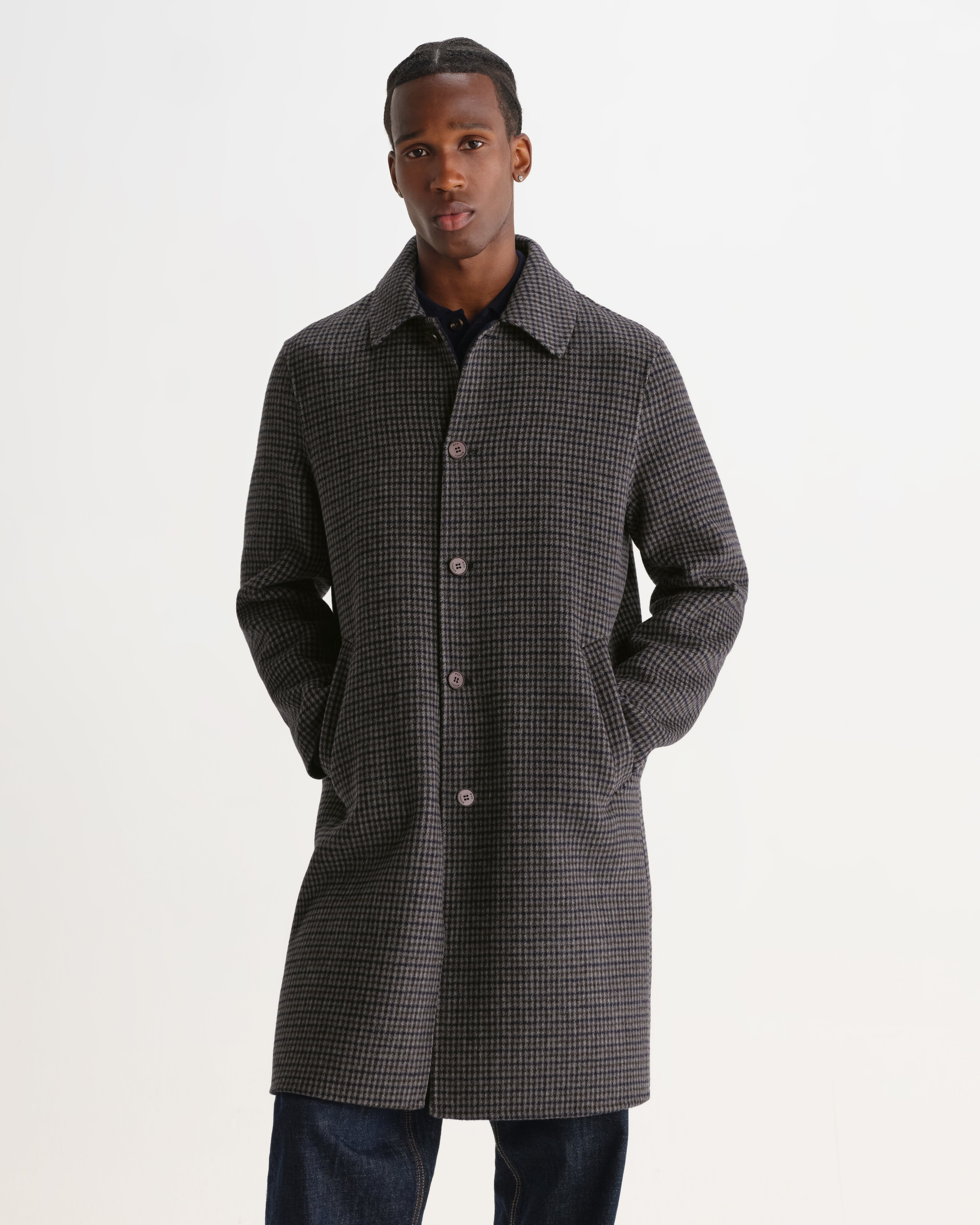 Wax London Stan Coat - Navy/Brown Outerwear - Sloane Boutique