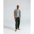 Wax London Stripe Crochet Porto Short Sleeve Polo - Ecru/Black Men's Tops - Sloane Boutique