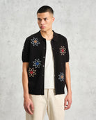 Wax London Tellaro Short Sleeve Shirt - Black Floral Embroidery Men's Tops - Sloane Boutique