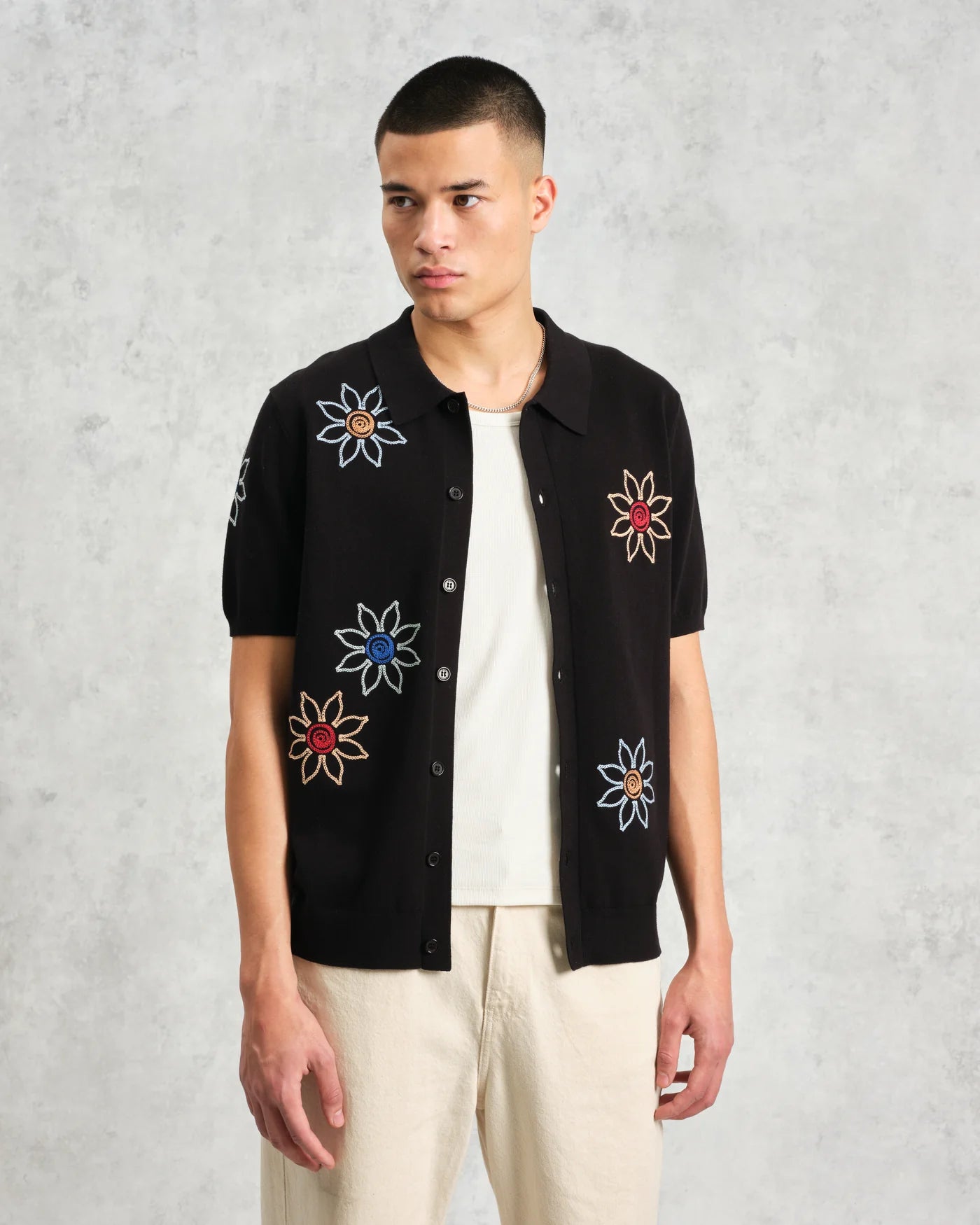 Wax London Tellaro Short Sleeve Shirt - Black Floral Embroidery Men's Tops - Sloane Boutique