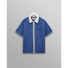 Wax London Tipped Pointelle Belle Short Sleeve Shirt - Blue/Ecru Men's Tops - Sloane Boutique