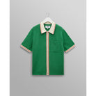 Wax London Tipped Pointelle Belle Short Sleeve Shirt - Green/Ecru Men's Tops - Sloane Boutique