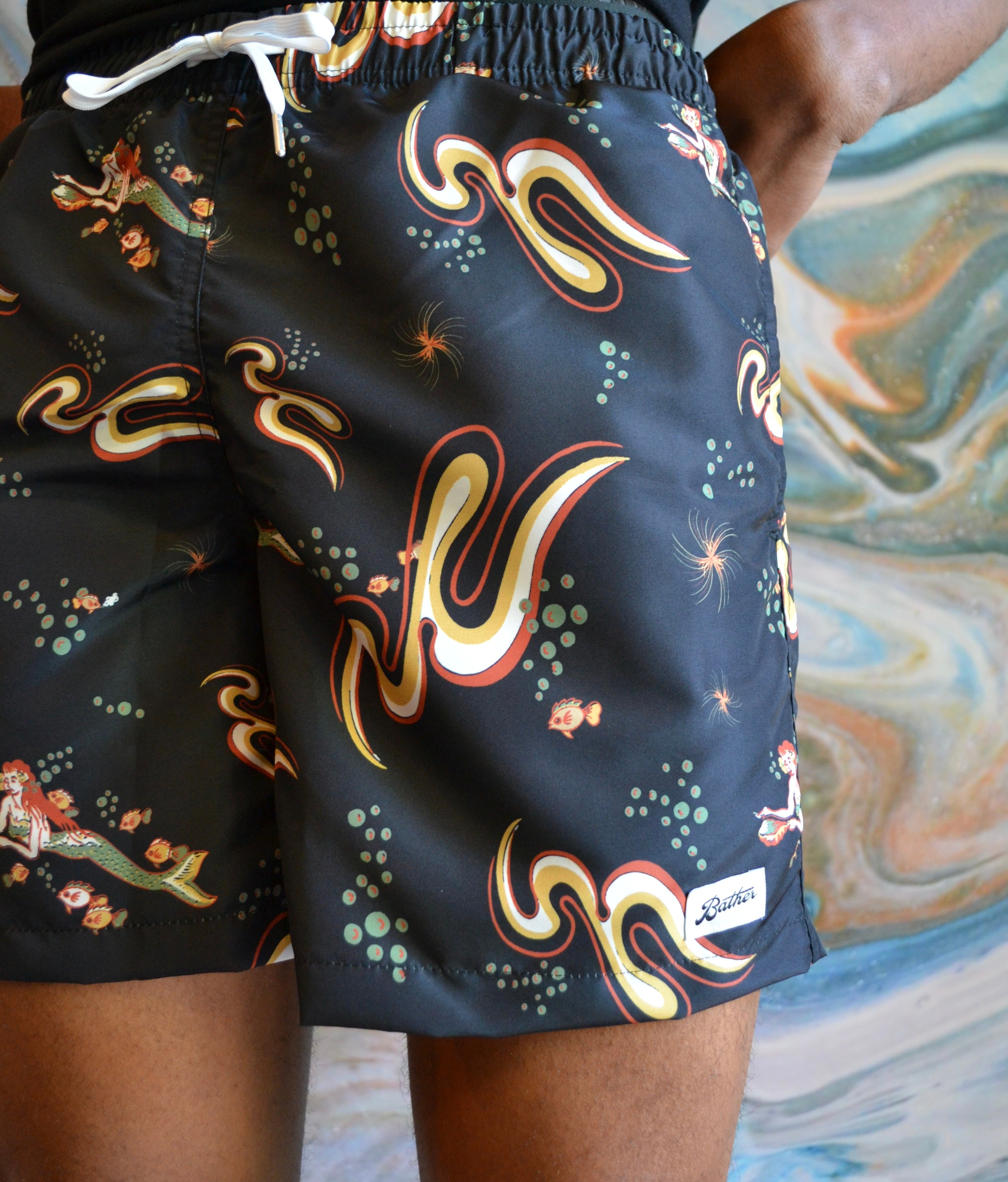 Bather Men’s Patterned Swim Trunks - Black Siren Ocean Men's Bottoms - Sloane Boutique