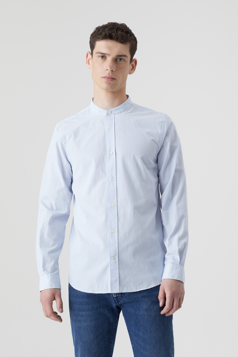 CLOSED Men’s Collarless Shirt - Royal Azure Men's Tops - Sloane Boutique