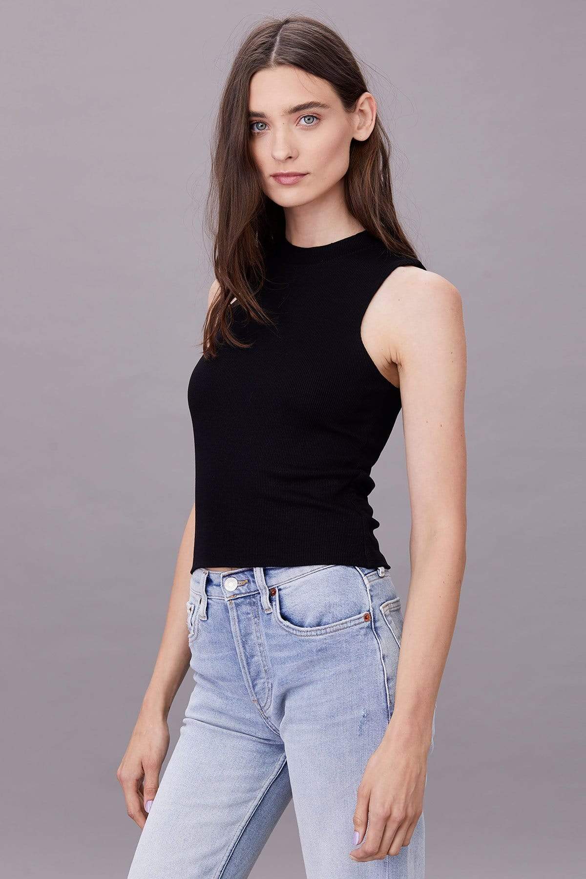 LnA Ribbed Double Layer Sleeveless Tee - Black Tees - Sloane Boutique
