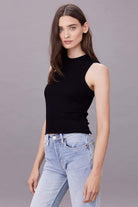 LnA Ribbed Double Layer Sleeveless Tee - Black Tees - Sloane Boutique